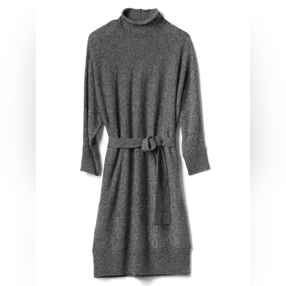 Gap Merino Wool Funnel Neck Tie-Belt Midi Dress Gray Women's Size Meduim - Picture 5 of 8